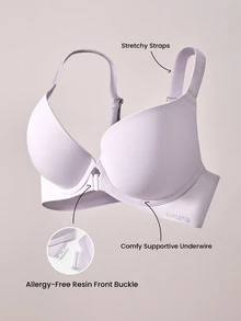 LUVLETTE حمالة صدر أساسية بنفسجية بتصميم T-Shirt، دعم Dream Curve +Smooth، إغلاق أمامي، تغطية كاملة ودعم رافع للصدر - ارجواني - مشاهدة 2