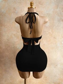 Mistrie Women's Fashionable Sexy Halter Backless Bodycon Dress, Summer - Black - View 2