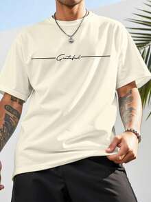 Manfinity Homme Plus Size Men's Casual Simple Letter Print Short Sleeve T-Shirt - Apricot - View 5