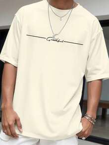 Manfinity Homme Plus Size Men's Casual Simple Letter Print Short Sleeve T-Shirt - Apricot - View 4