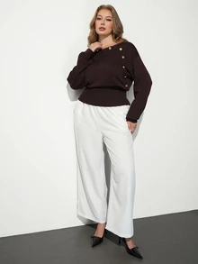 Maija Plus Size Casual Smart Classy Elegant Knit Top Fall Office Formal Evening Club Black And Gold - Rust Brown - View 3