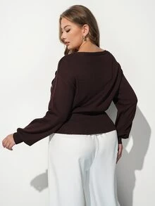 Maija Plus Size Casual Smart Classy Elegant Knit Top Fall Office Formal Evening Club Black And Gold - Rust Brown - View 6