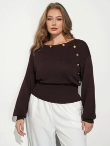 Maija Plus Size Casual Smart Classy Elegant Knit Top Fall Office Formal Evening Club Black And Gold - Rust Brown - View 1