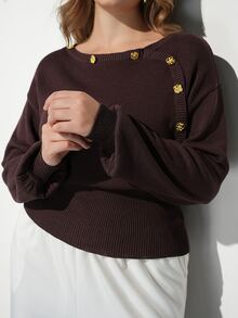 Maija Plus Size Casual Smart Classy Elegant Knit Top Fall Office Formal Evening Club Black And Gold - Rust Brown - View 2