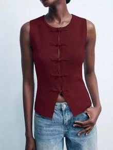 Maija Women's Solid Color Casual Versatile Daily Knit Top - Burgundy - View 1