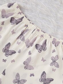 2pcs/Set Teen Girl Apricot Bow Print Long Sleeve Cardigan And Pants Casual Comfortable Loungewear - Apricot - View 8