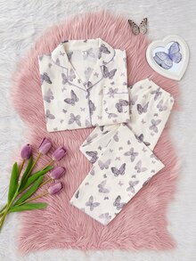 2pcs/Set Teen Girl Apricot Bow Print Long Sleeve Cardigan And Pants Casual Comfortable Loungewear - Apricot - View 5