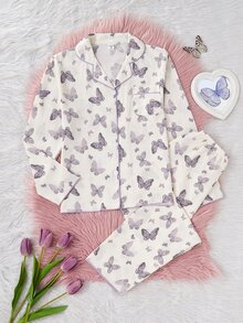 2pcs/Set Teen Girl Apricot Bow Print Long Sleeve Cardigan And Pants Casual Comfortable Loungewear - Apricot - View 4