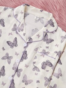 2pcs/Set Teen Girl Apricot Bow Print Long Sleeve Cardigan And Pants Casual Comfortable Loungewear - Apricot - View 7