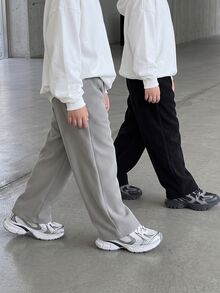 小男孩秋季 2 件組燈芯絨長褲，休閒舒適運動風，黑色與灰色，適合秋季、戶外、購物、游泳與海灘 - 彩色 - 查看 3