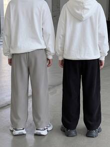 小男孩秋季 2 件組燈芯絨長褲，休閒舒適運動風，黑色與灰色，適合秋季、戶外、購物、游泳與海灘 - 彩色 - 查看 2