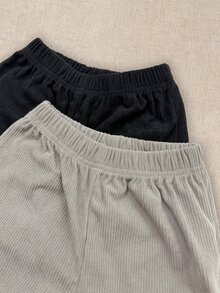 小男孩秋季 2 件組燈芯絨長褲，休閒舒適運動風，黑色與灰色，適合秋季、戶外、購物、游泳與海灘 - 彩色 - 查看 4