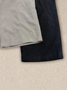 小男孩秋季 2 件組燈芯絨長褲，休閒舒適運動風，黑色與灰色，適合秋季、戶外、購物、游泳與海灘 - 彩色 - 查看 5