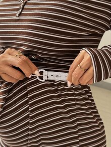 SHEIN Women's Maternity Striped Long Sleeve 2 Pieces Set - Brown - View 5