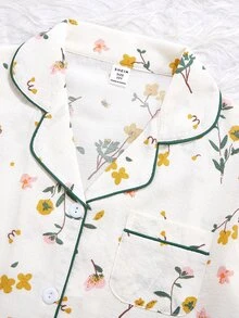 SHEIN 2pcs/Set Girls' Floral Pink Bow Print Long Sleeve Cardigan Long Pants Casual Cute Comfortable Homewear Set Night Autumn - Apricot - View 5