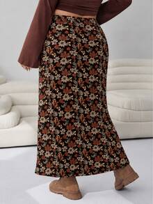 Solflare Casual Romantic Floral Print Plus Size Women's Knit Skirt - Multicolor - View 2