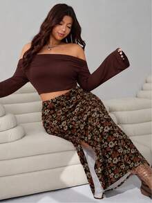 Solflare Casual Romantic Floral Print Plus Size Women's Knit Skirt - Multicolor - View 3