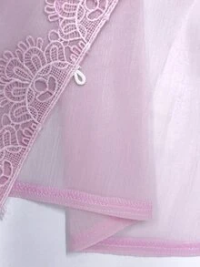 GlowEve CURVE Plus Size Women's French Romantic Style Lace Patchwork V-Neck Tie Front Blouse, Sweet Youthful Long Sleeve Open Front Shirt For Summer Fall - Pink - View 5