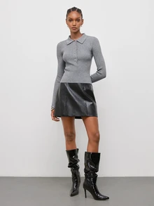 Maija Top de punto ajustado de unicolor versátil para uso diario casual minimalista que combina con todo, para salir, oficina y brunch, ropa de otoño gris para mujer - Gris - Ver 2