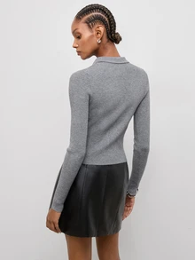 Maija Top de punto ajustado de unicolor versátil para uso diario casual minimalista que combina con todo, para salir, oficina y brunch, ropa de otoño gris para mujer - Gris - Ver 3