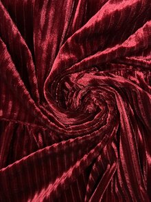 Auvina Plus Size Burgundy Vertical Striped Velvet Women's Dress, Bowknot Collar, Puff Long Sleeve, Ruffle Hem, Loose A-Line Short Dress, Party Gathering Formal Dress - Burgundy - View 5