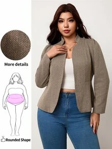 Enliva Plus Size Women's Elegant Slim-Fit Autumn/Winter Suit Blazer , Work For Women - Khaki - View 1