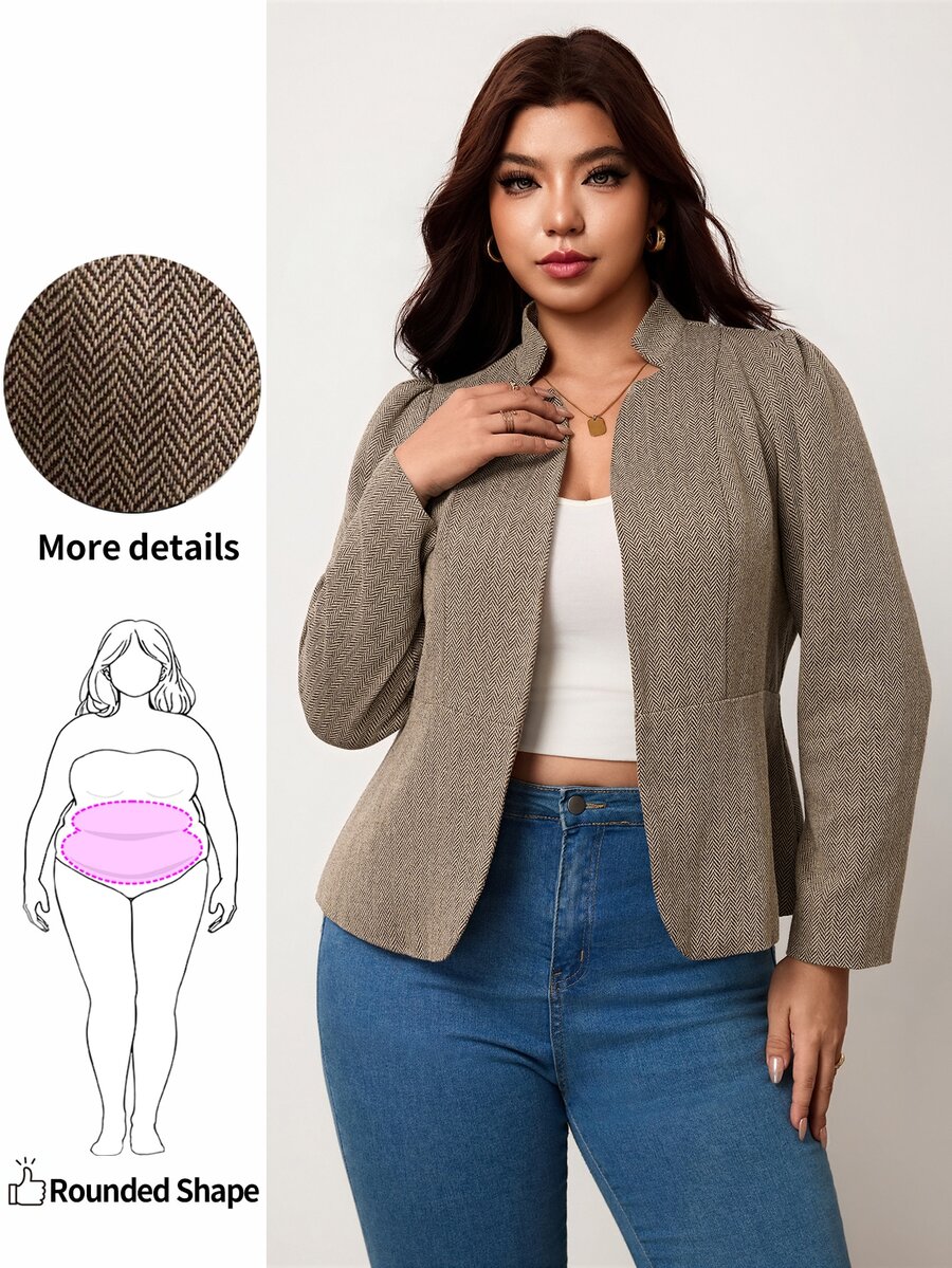 Enliva Plus Size Women's Elegant Slim-Fit Autumn/Winter Suit Blazer , Work For Women - Khaki - View 1