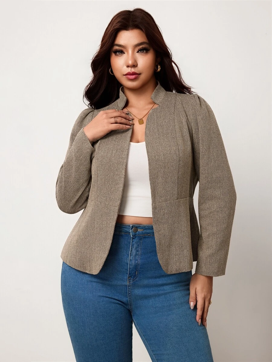 Enliva Plus Size Women's Elegant Slim-Fit Autumn/Winter Suit Blazer , Work For Women - Khaki - View 1