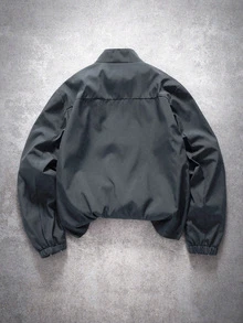 Manfinity Roghcode 男士休閒時尚百搭長袖短版夾克，Techwear Y2K 短版拉鍊賽車夾克，秋季，Grunge 風格 - 深灰色 - 查看 2