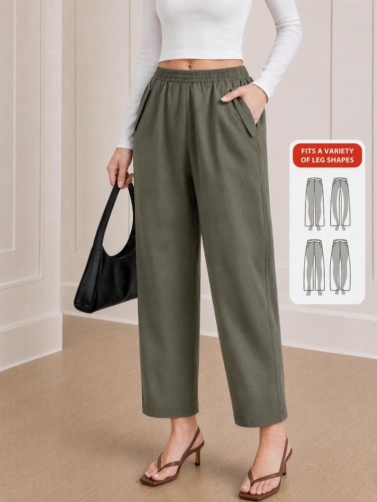 Yumoku Women's Casual All-Match Versatile Solid Color Long Pants Work Business Office Olive Green Fall - Olive Green - View 7