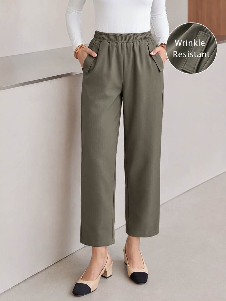 Yumoku Women's Casual All-Match Versatile Solid Color Long Pants Work Business Office Olive Green Fall - Olive Green - View 9