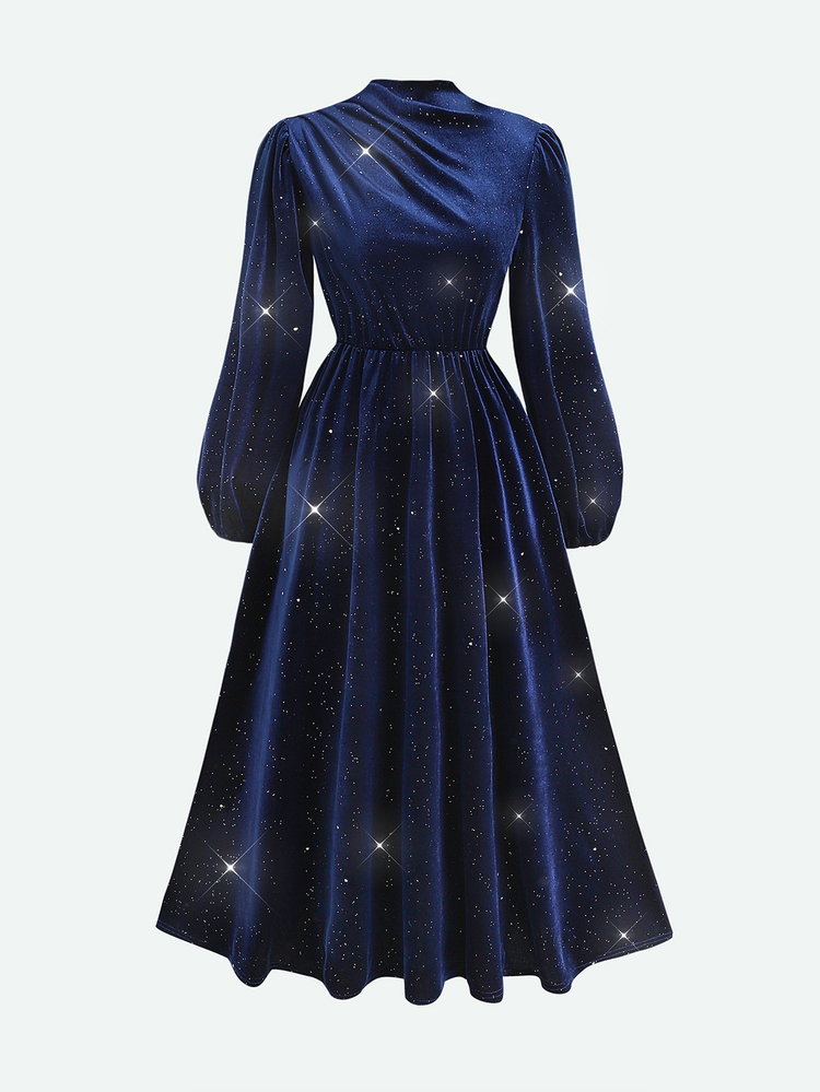 Teen Girls Teen Girl Shiny Velvet Long Elegant Party Autumn/Winter Daily Maxi Dress - Navy Blue - View 5