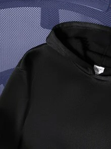 Teen Boy Plain Hooded Sweatshirt, Loose Casual Streetwear Baggy Black Jacket Autumn Sixth Form Party - Black - View 7