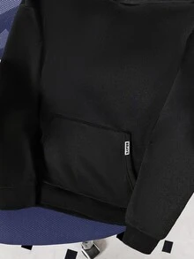 Teen Boy Plain Hooded Sweatshirt, Loose Casual Streetwear Baggy Black Jacket Autumn Sixth Form Party - Black - View 5