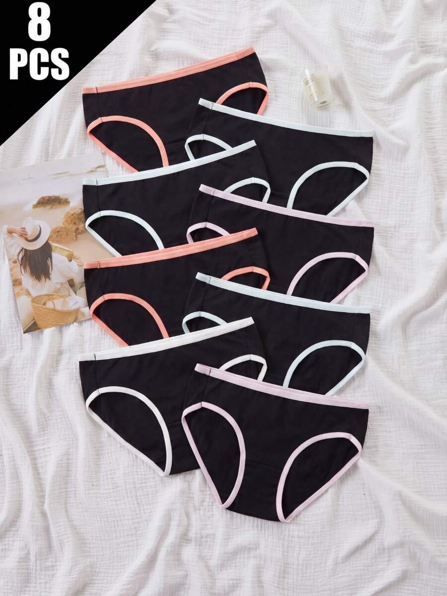 SHEIN 8pcs/Packs Teen Girl Cotton Solid Color Minimalist Baggy Briefs, Comfortable Soft White Summer Autumn Winter