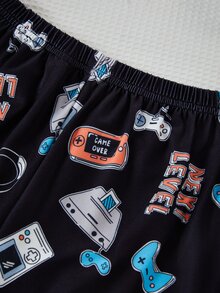 2pcs/ Fall Autumn/Winter Set Boys' Casual Video Game Print Long Sleeve Top And Pants Pajama Crew Neck Knit Letter Soft Cozy Cute Loungewear Indoor - Blue - View 10