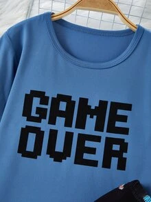 2pcs/ Fall Autumn/Winter Set Boys' Casual Video Game Print Long Sleeve Top And Pants Pajama Crew Neck Knit Letter Soft Cozy Cute Loungewear Indoor - Blue - View 12