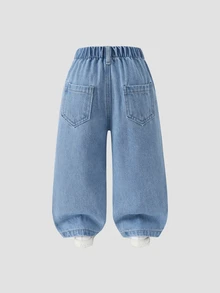 SHEIN Playful Pals Infant/Baby BoyCasual Jeans, Soft Denim Fabric, Elastic Waist, Straight Leg, Versatile For Daily Wear, All Season Autumn Fall - Light Wash - View 2