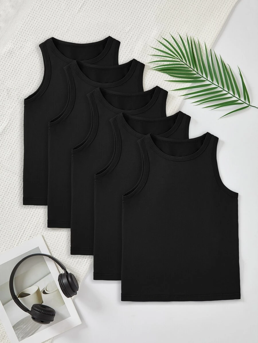 5pcs/Pack Tween Boy Comfortable Casual Sleeveless Undershirts Autumn Fall