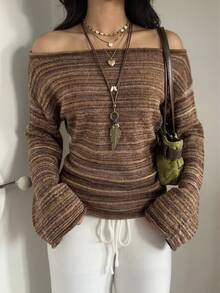 Soleia Women's Striped Off-Shoulder Dropped Shoulder Long Sleeve Sweater - Multicolor - View 1