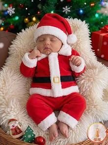 Cozy Pixies Color-Block Winter Top And Trousers Two-Piece Set For Infants And Toddlers-Suitable For Christmas; New Autumn Arrival. - Red and White - View 5