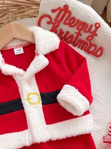 Cozy Pixies Color-Block Winter Top And Trousers Two-Piece Set For Infants And Toddlers-Suitable For Christmas; New Autumn Arrival. - Red and White - View 4