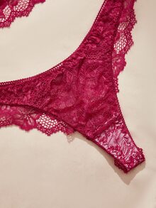 Charlaine 女款蕾絲時尚舒適性感內衣套裝 - 酒紅色 - 查看 4