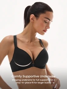 LUVLETTE Dream Curve Support +Smooth  Front Closure Full Coverage Support Push Up T-Shirt Black Basic Bra - Black - View 3