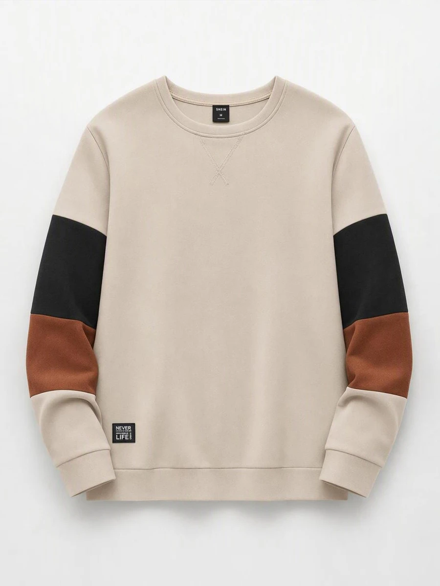 Mainfolk Men Black Color Block Sweatshirt Long Sleeve Crew Neck Patchwork Casual Pullover Streetwear Autumn Spring Style Top Halloween Winter Party Autumn - Multicolor - View 1