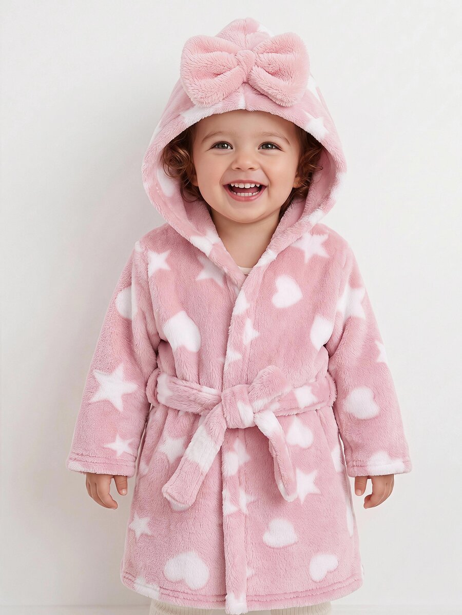 SHEIN Babygirl Cute Fluffy Heart Pattern Loungewear For Autumn/Winter - Pink - View 1