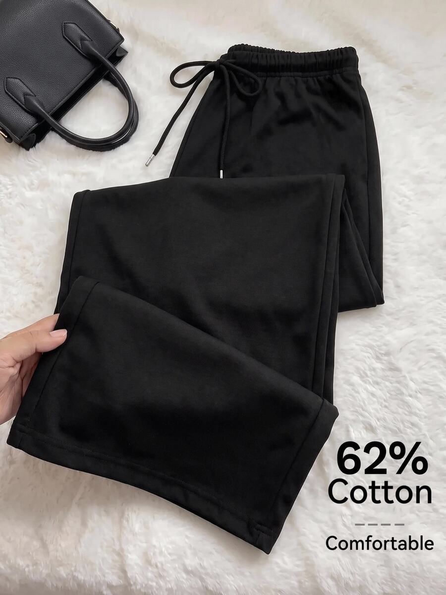 Comfortcana Plus Size All-Season Vintage Soft Washed Drawstring Black Casual Sweatpants Gym Formal Summer - Black - View 1