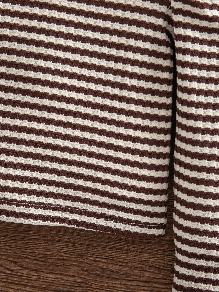 Emery Rose Kids Young Girl Young Girl Young Girl Young Girl Young Girl Striped Casual Daily Long Sleeve T-Shirt Young Girl - Coffee Brown - View 7