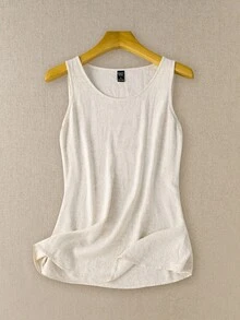 Rusticease Women's Casual Linen Round Neck Camisole Tank Top For Summer - Apricot - View 1