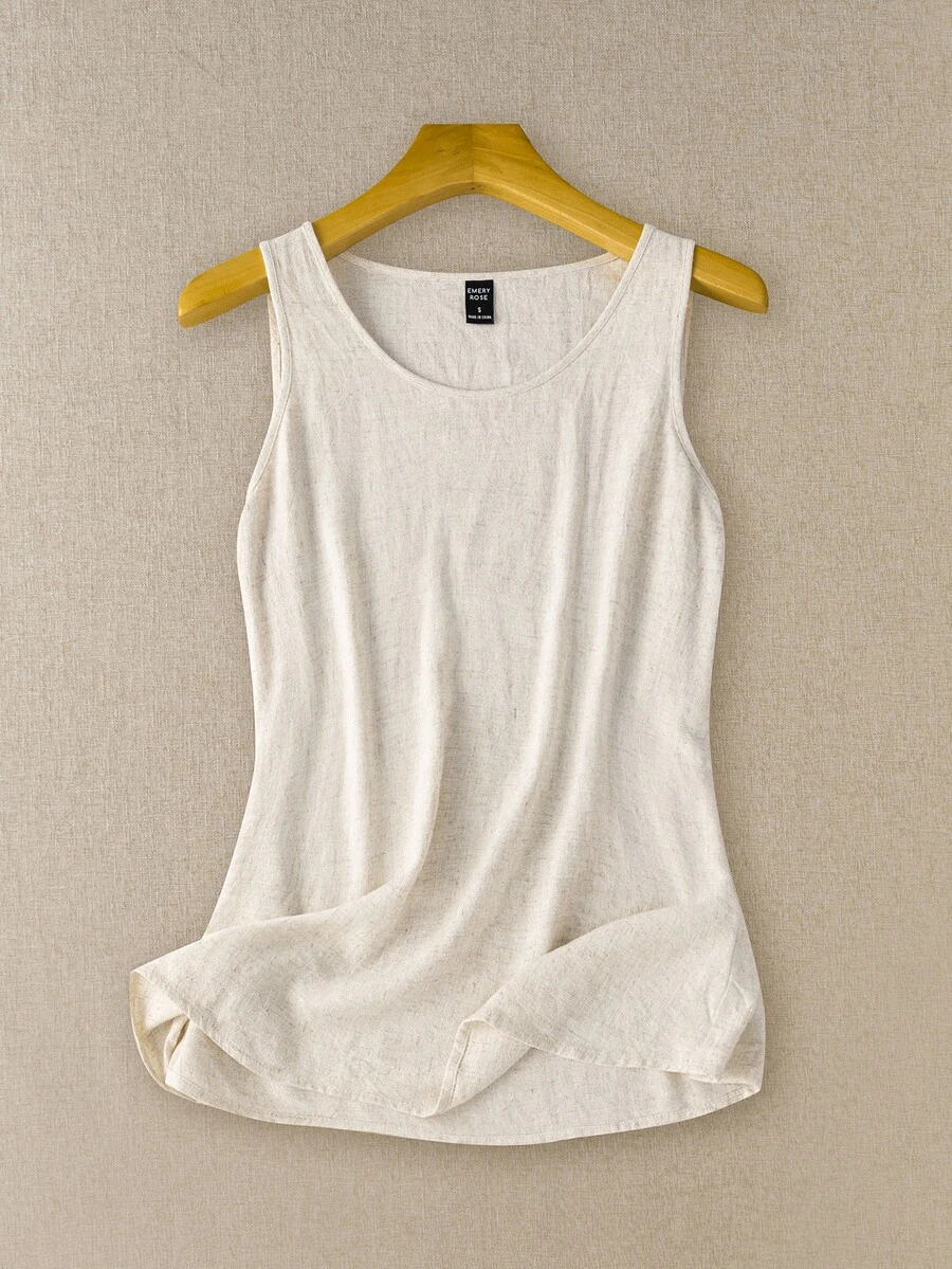 Rusticease Women's Casual Linen Round Neck Camisole Tank Top For Summer - Apricot - View 1